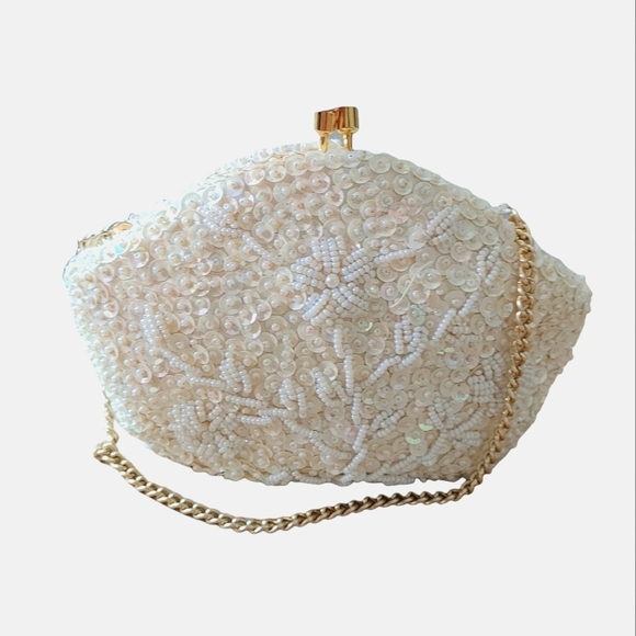 Ivory Cream Beaded with Sequin Mini Evening Handbag - Picture 4 of 17